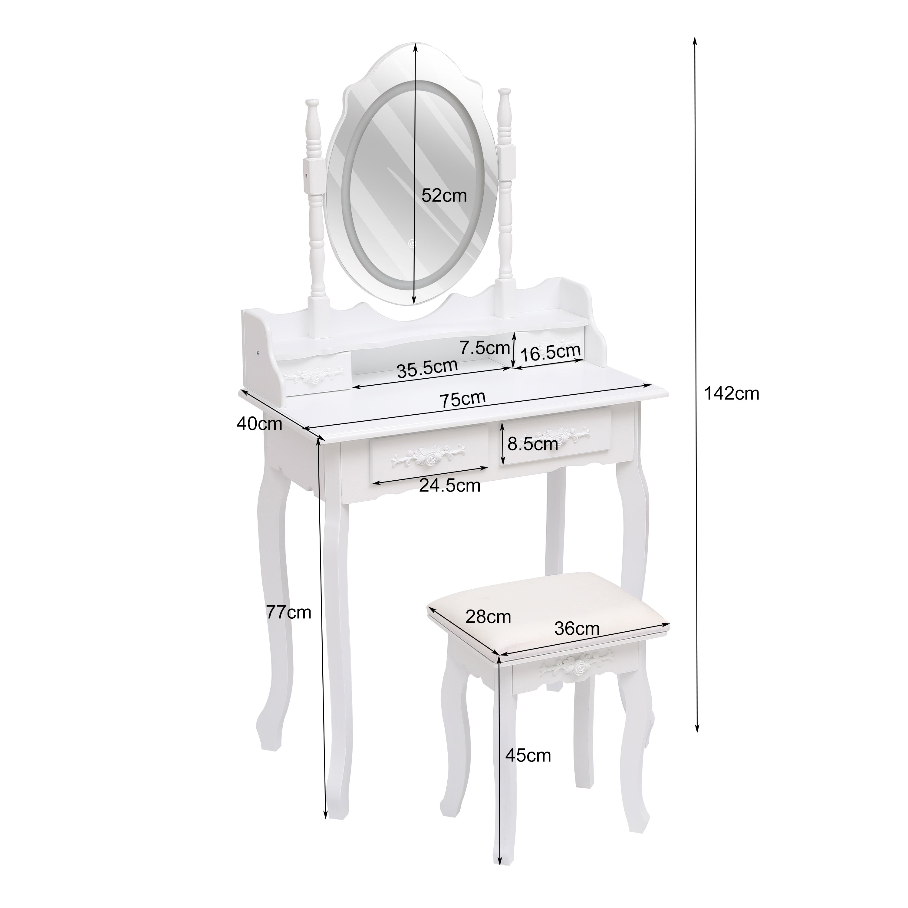 Coiffeuse - Penelope | Table de maquillage Chic Blanc