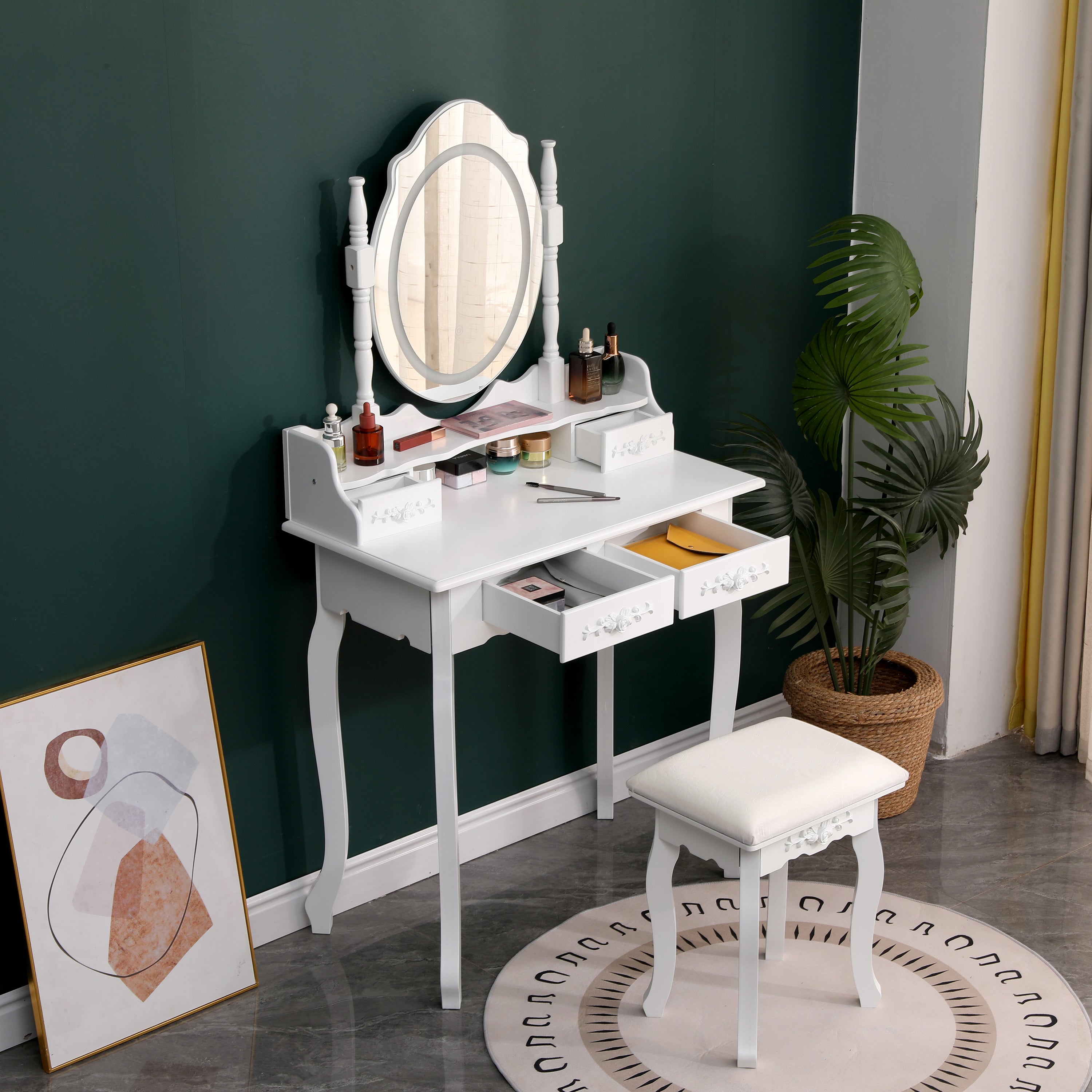 Coiffeuse - Penelope | Table de maquillage Chic Blanc