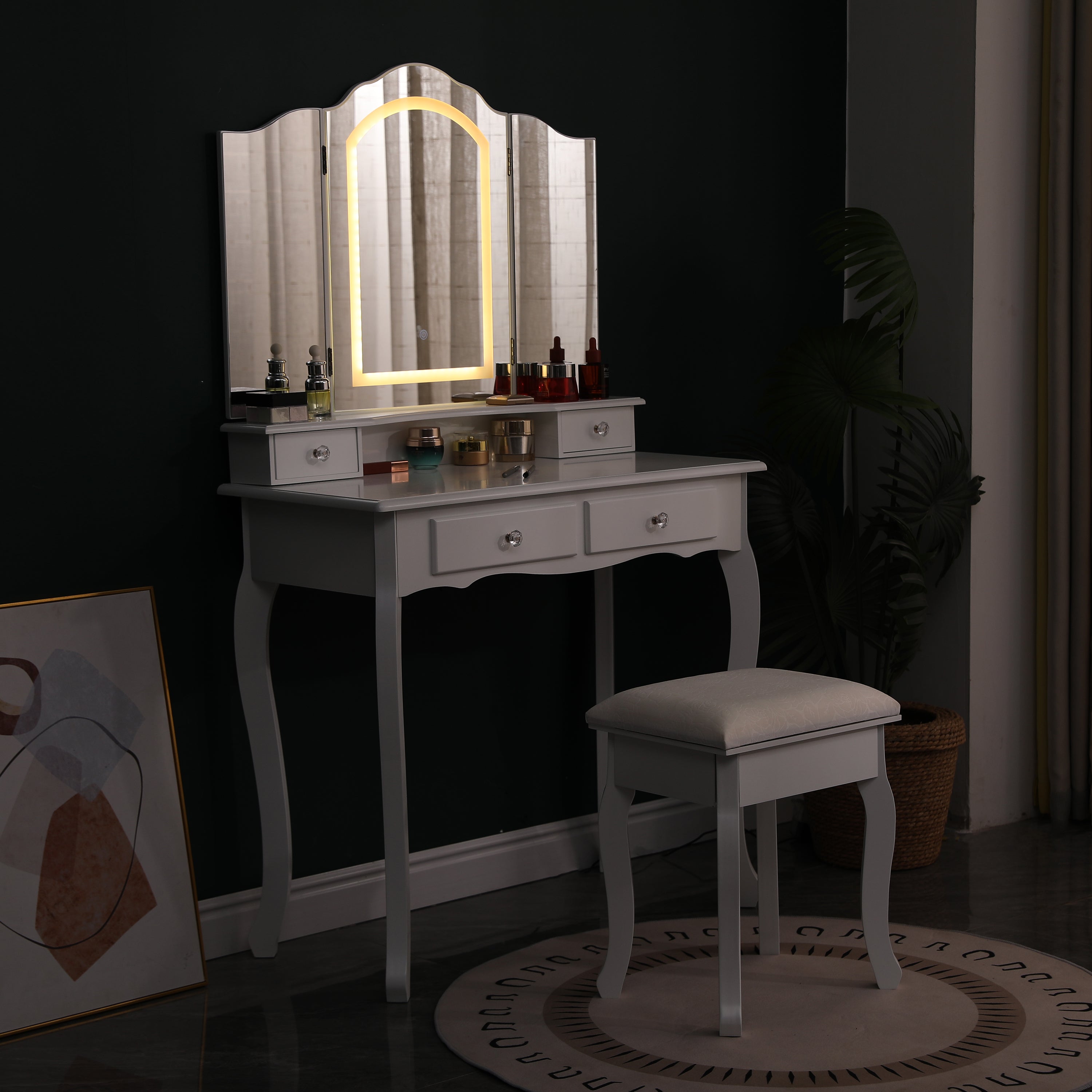 Kaptafel - Gabriella | Make up tafel met Spiegel Wit