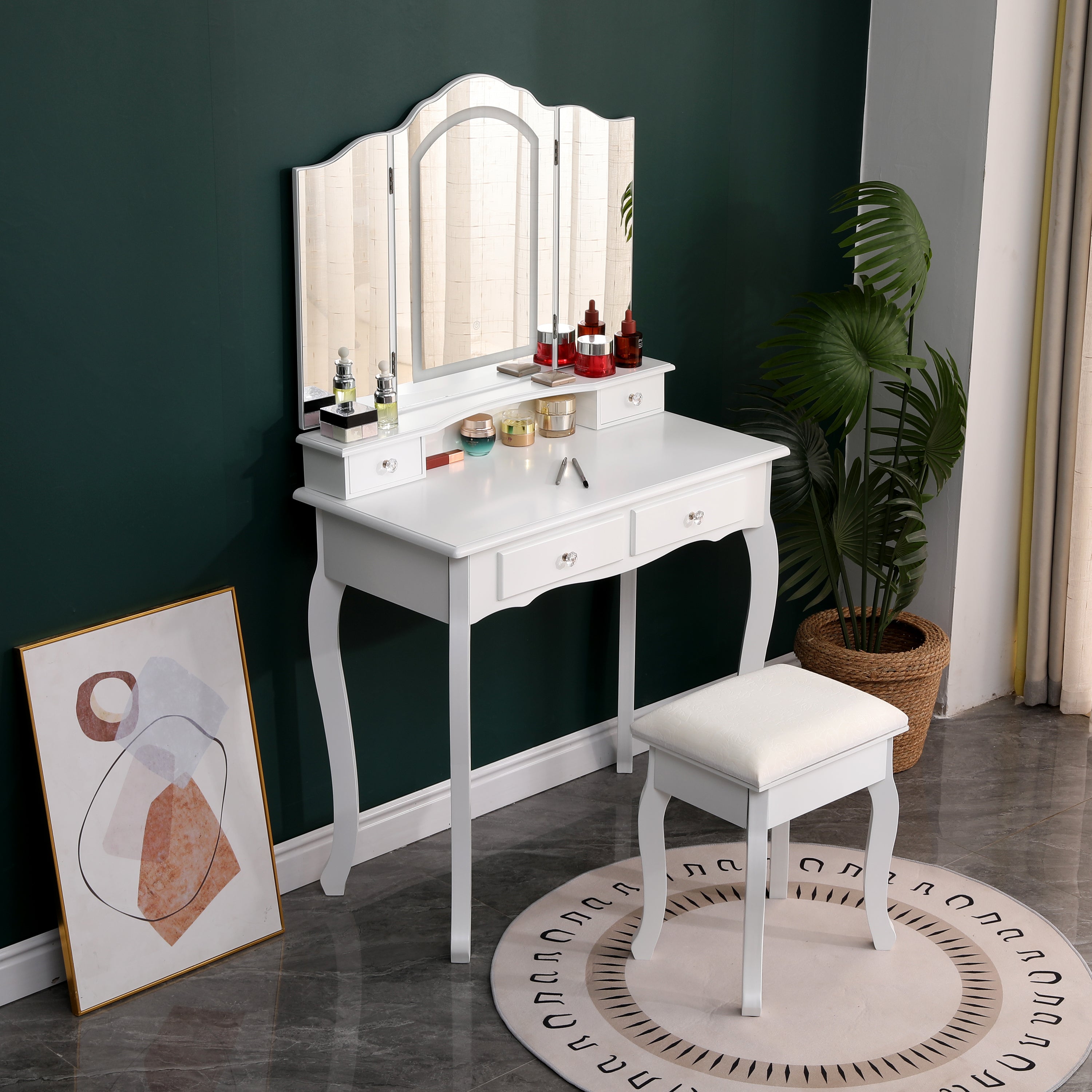 Kaptafel - Gabriella | Make up tafel met Spiegel Wit