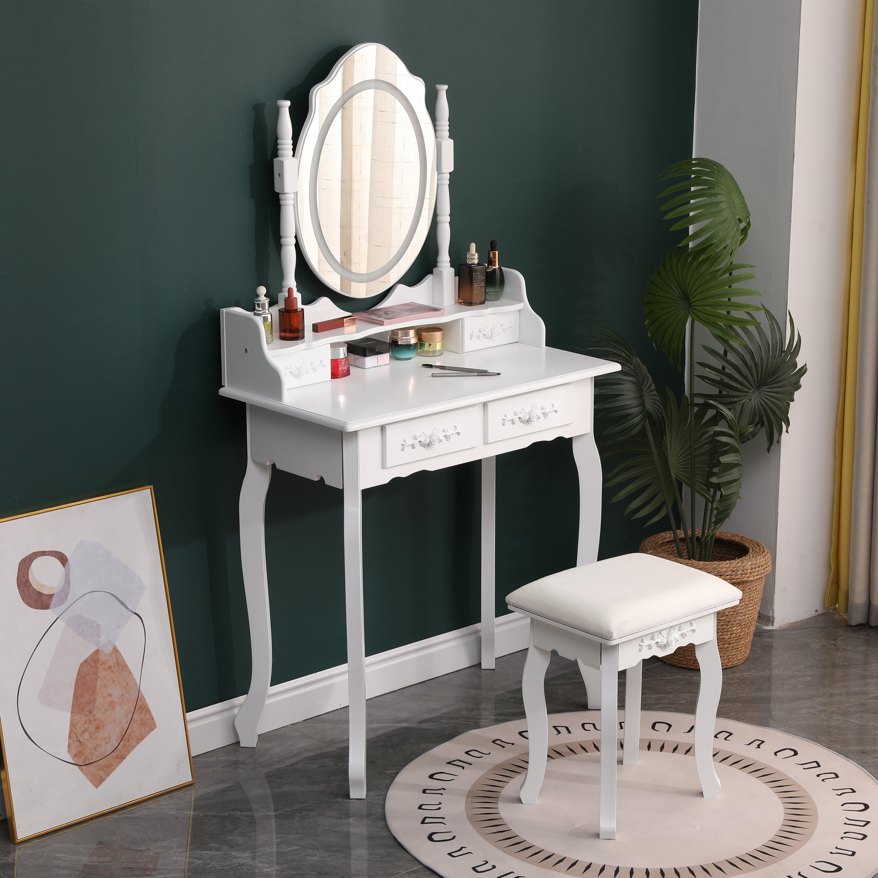 Coiffeuse - Penelope | Table de maquillage Chic Blanc