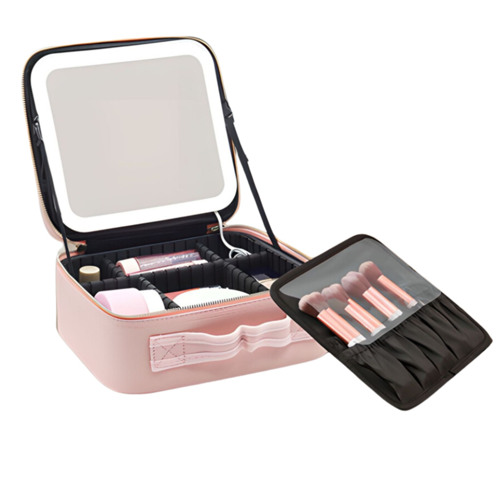 Trousse de maquillage de luxe avec LED | Rose