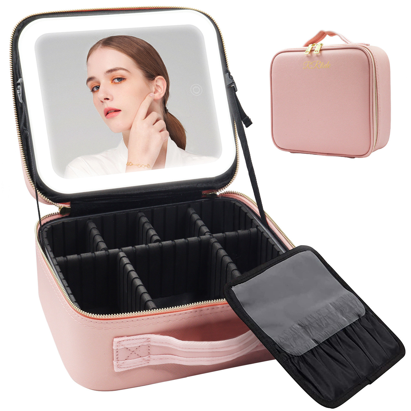 Trousse de maquillage de luxe avec LED | Rose